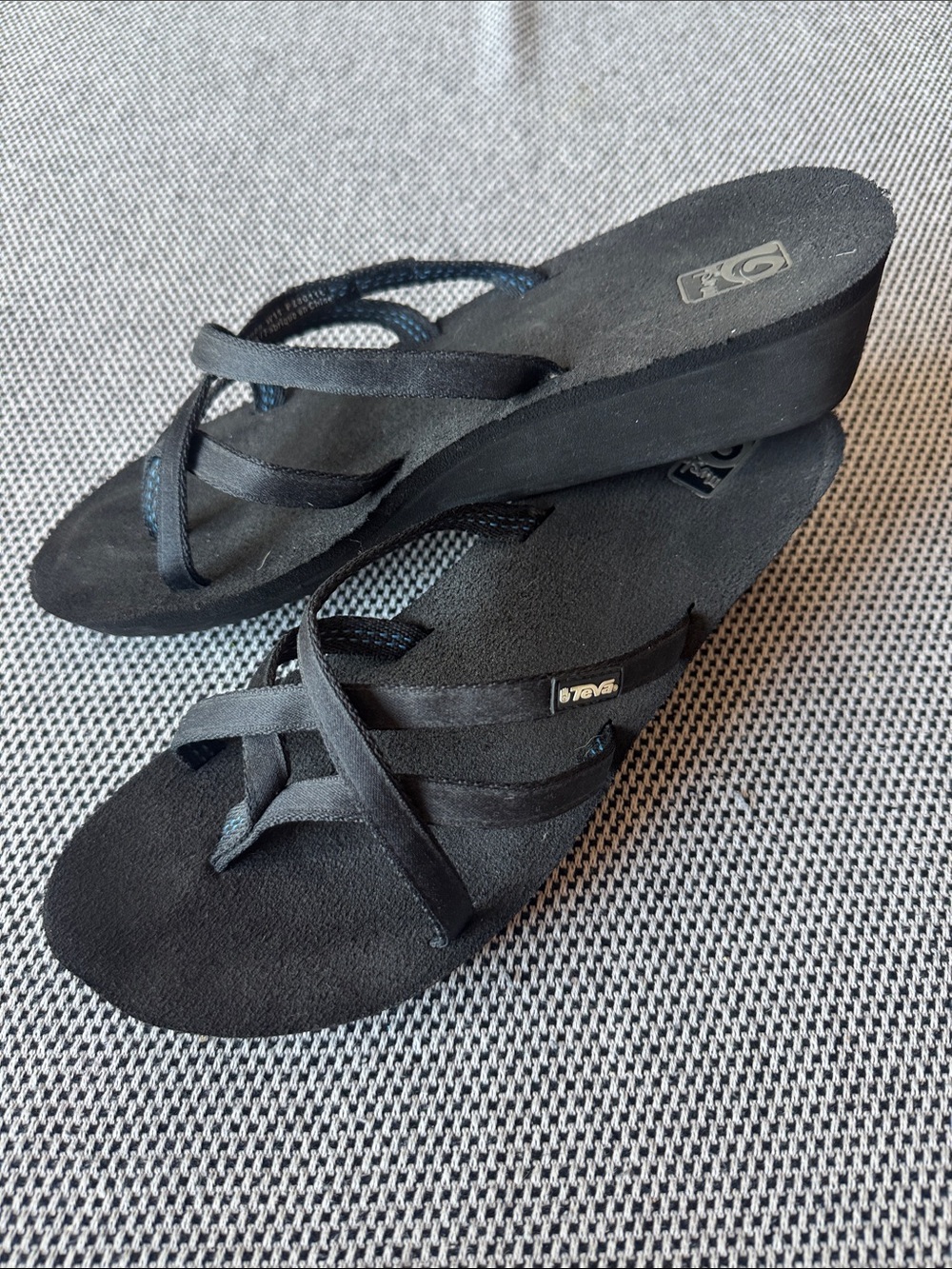 Teva Women's Black Strappy Wedge Sandals flip flops